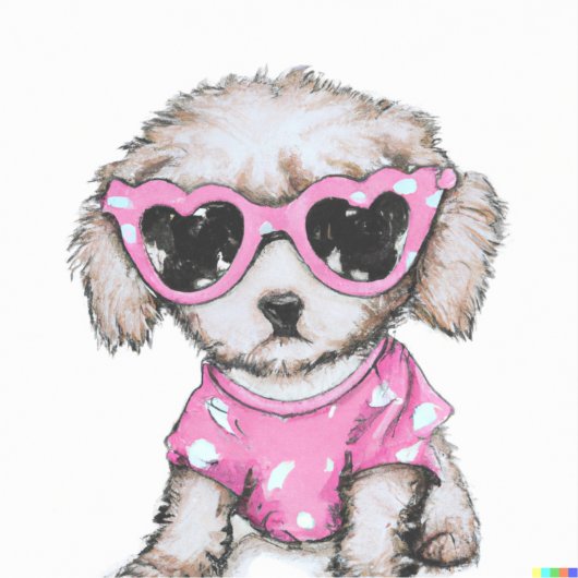 ピンクの眼鏡シールを着た可愛いプードルパピー シール (正面)