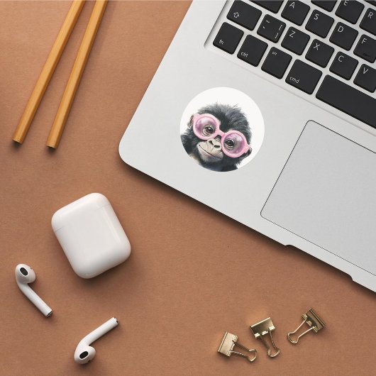 ピンクの眼鏡シール付きリトルゴリラ ラウンドシール