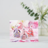 ピンクの着物うさぎイースターポストクロス ポストカード (スタンド正面)