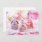 ピンクの着物うさぎイースターポストクロス ポストカード (正面/裏面)