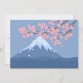 ピンクの着物のかわいいこけし人形と青い山 招待状 (裏面)