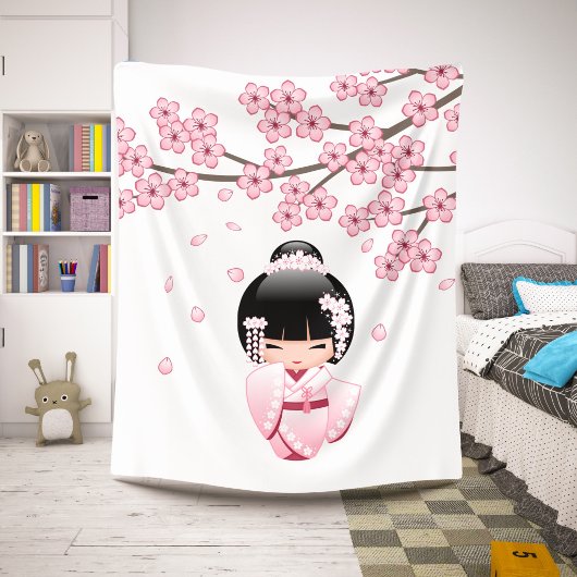 ピンクの着物の可愛いこけし人形 シェルパブランケット
