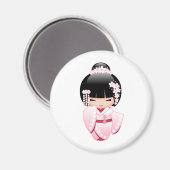 ピンクの着物の可愛いこけし人形 マグネット (正面/裏面)