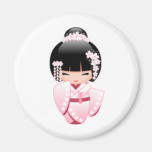 ピンクの着物の可愛いこけし人形 マグネット (正面)