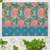 ピンクの睡蓮、青いトンボ：キッチンタオル キッチンタオル (折り畳み)