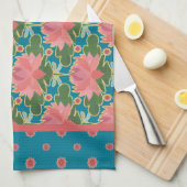 ピンクの睡蓮、青いトンボ：キッチンタオル キッチンタオル (四つ折り)