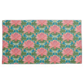 ピンクの睡蓮、青いトンボ、ティール（緑がかった色） 枕カバー (正面右)