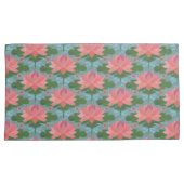 ピンクの睡蓮、青い淡い色のトンボ 枕カバー (正面右)