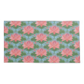 ピンクの睡蓮、青い淡い色のトンボ 枕カバー (裏面-左)