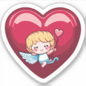 ピンクの矢印の頭を持つ赤いハートのキューピッド シール (正面)