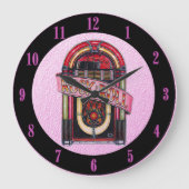 ピンクの石及びロールジュークボックスのレトロの柱時計 ラージ壁時計 (正面)