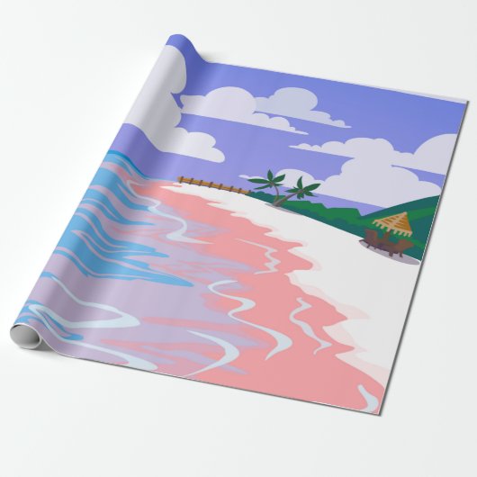 ピンクの砂と熱帯ビーチの海の風景, b ラッピングペーパー (アンロールド)