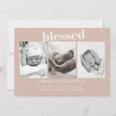 ピンクの砂岩タイポグラフィー ベビーシャワー お知らせ 招待状 (正面)