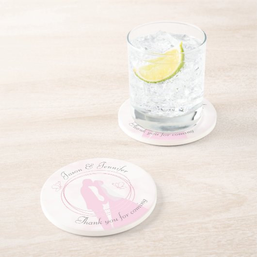 ピンクの砂岩ドリンク結婚コースター「ありがとう」 コースター (側面)