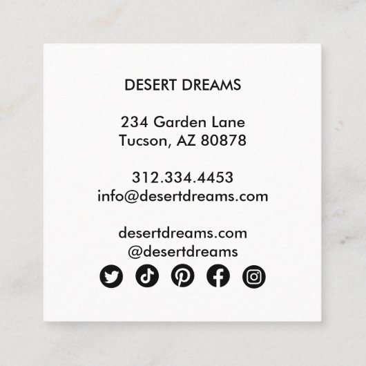 ピンクの砂漠の妖精のダスターワイルドフラワーの写真の旅行 スクエア名刺 (裏面)