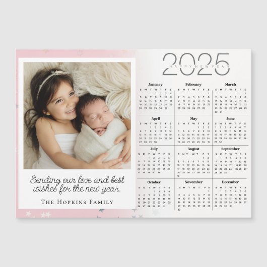 ピンクの磁気ホリデークリスマスカードカスタムの写真 (正面)