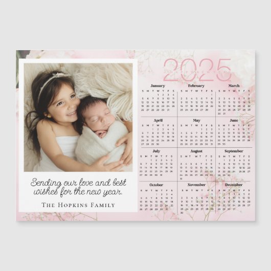 ピンクの磁気ホリデークリスマスカードカスタムの写真 (正面)