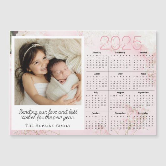 ピンクの磁気ホリデークリスマスカードカスタムの写真 (正面)