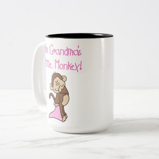 ピンクの祖母の小さい猿 ツートーンマグカップ (正面左)