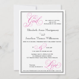ピンクの神は愛のクリスチャン結婚式招待状 招待状