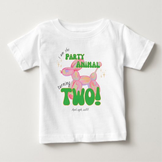 ピンクの私はパーティー風船の動物 2歳の誕生日 ベビーTシャツ (正面)
