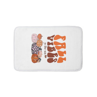 ピンクの秋のかぼちゃTシャツ 可愛いオータムグラフィック バスマット