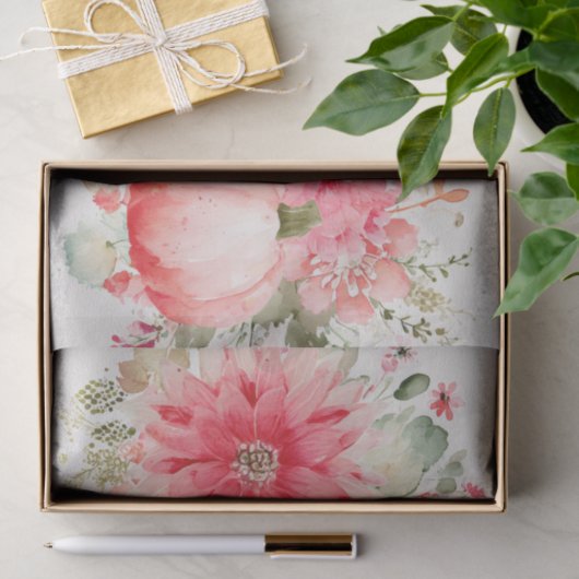 ピンクの秋のカボチャと花の秋デコパージュ 薄葉紙 (ギフト)