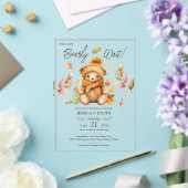 ピンクの秋のベビーシャワーおめでとう We Can Bearly Wait アクリル招待状 (インサイチュ (ウェディング))