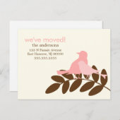 ピンクの秋の鳥の新しいアドレスのお知らせ 案内ポストカード (正面/裏面)