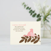 ピンクの秋の鳥の新しいアドレスのお知らせ 案内ポストカード (スタンド正面)