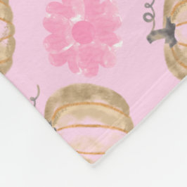 ピンクの秋カボチャと花 フリースブランケット