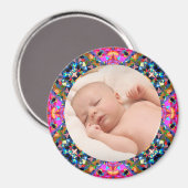 ピンクの秋フレームベビーガールグランペアレントのギフトフォト マグネット (正面/裏面)