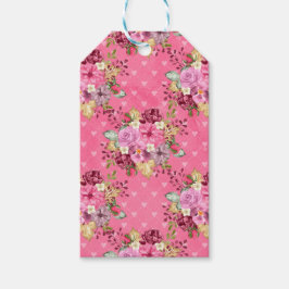 ピンクの秋秋のカボチャと水彩の花 ギフトタグ