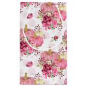 ピンクの秋秋のカボチャと水彩の花 スモールペーパーバッグ (裏面)