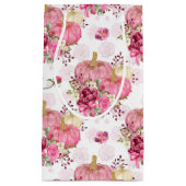 ピンクの秋秋のカボチャと水彩の花 スモールペーパーバッグ (正面)