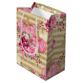 ピンクの秋秋のカボチャと水彩の花 ミディアムペーパーバッグ (裏面アングル)