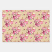 ピンクの秋秋のカボチャと水彩の花 ラッピングペーパーシート (正面3)