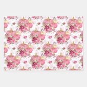 ピンクの秋秋のカボチャと水彩の花 ラッピングペーパーシート (正面2)