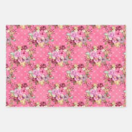 ピンクの秋秋のカボチャと水彩の花 ラッピングペーパーシート