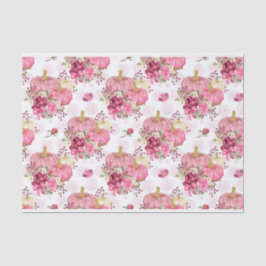 ピンクの秋秋のカボチャと水彩の花 薄葉紙