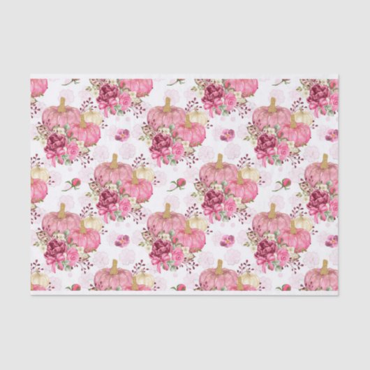 ピンクの秋秋のカボチャと水彩の花 薄葉紙 (正面)