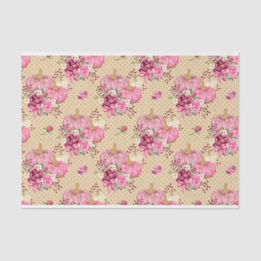 ピンクの秋秋のカボチャと水彩の花 薄葉紙 (正面)