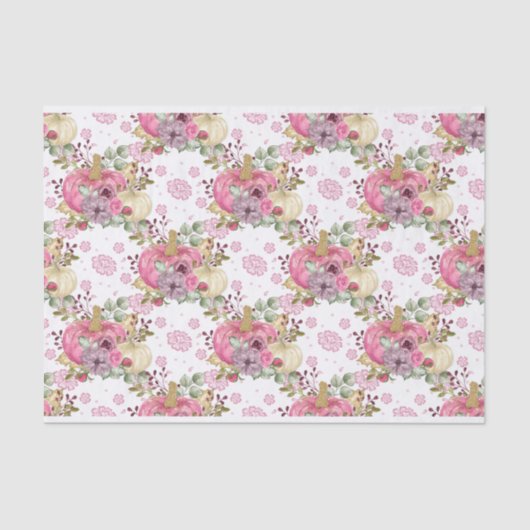 ピンクの秋秋のカボチャと水彩の花 薄葉紙 (正面)