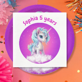 ピンクの空で雲にユニコーン鮮やかを スタンダードランチョンナプキン