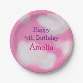 ピンクの空とフワフワの雲の誕生日 ペーパープレート