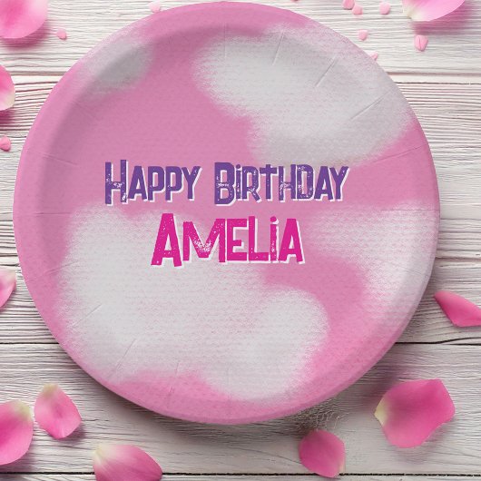 ピンクの空とフワフワの雲の誕生日 ペーパープレート