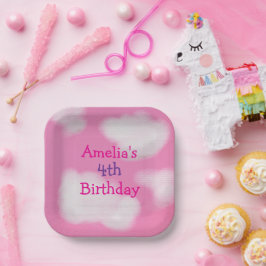 ピンクの空とフワフワの雲の誕生日 ペーパープレート