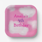 ピンクの空とフワフワの雲の誕生日 ペーパープレート (正面)