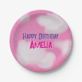 ピンクの空とフワフワの雲の誕生日 ペーパープレート (正面)