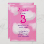 ピンクの空とフワフワの雲の誕生日 招待状 (正面/裏面)